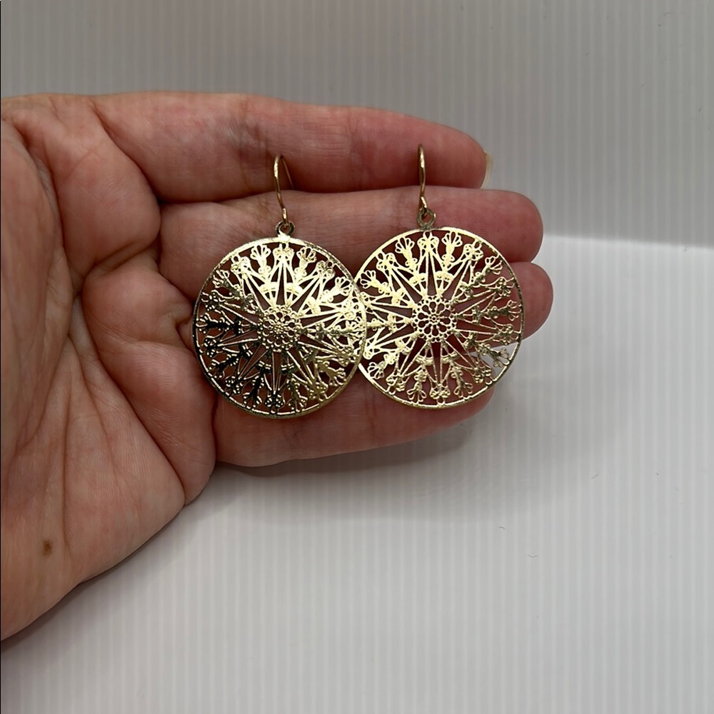 Gold Tone Mandala Filigree Statement Earrings